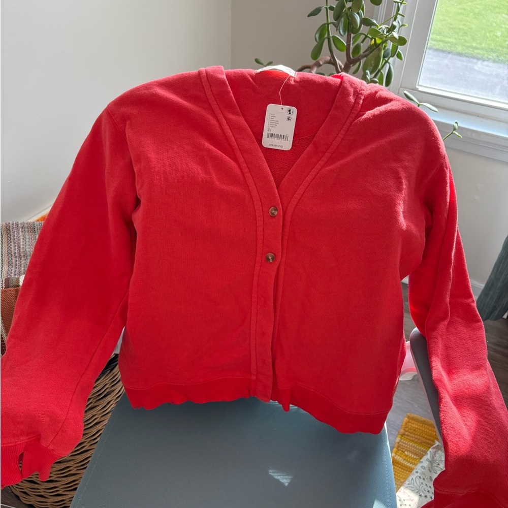 NWT Free People Take it Easy Red/Rouge Knit Cardigan Sweater
